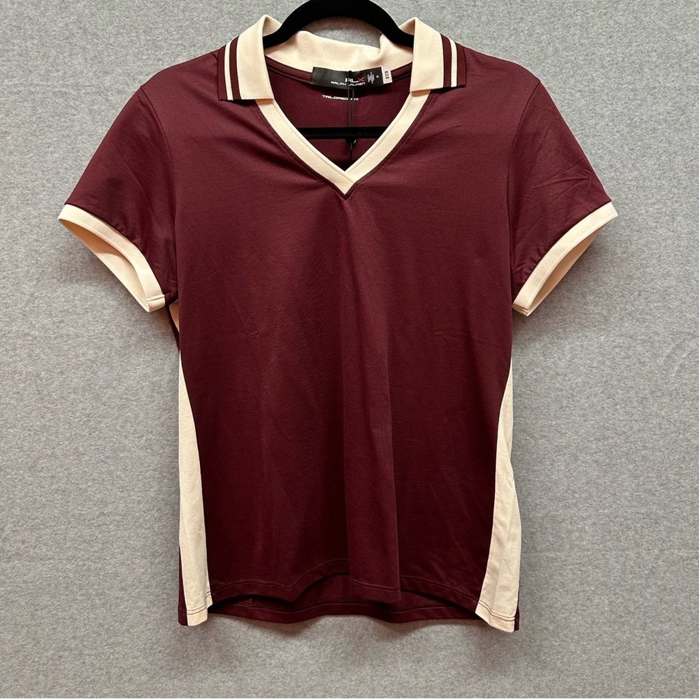 RLX Ralph Lauren Maroon and Beige Polo Shirt
